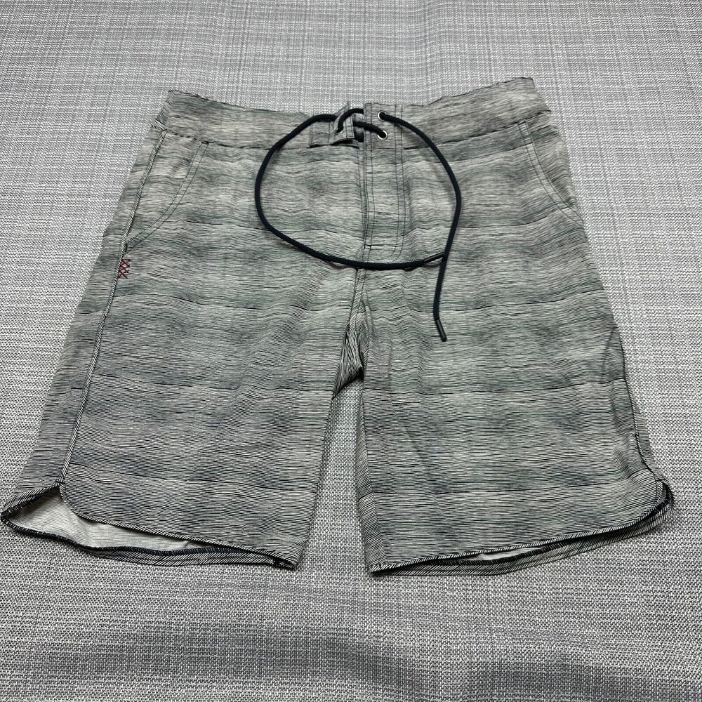 Rhone Board Shorts Mens 30 Swim Trunks Suit Grey Green Micro Striped Drawstrings